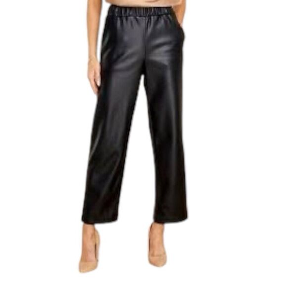 Blank NYC Pants WMNS S Black Faux Leather Cropped Straight Pockets Elastic Waist - Picture 15 of 15